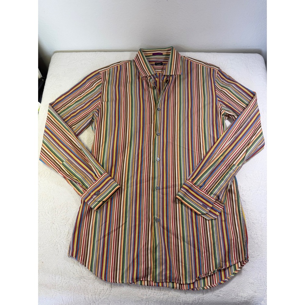 Paul Smith London Signature Stripe Button Up Shirt Mens 15.5 39 Made in Italy